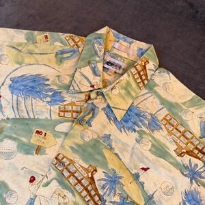 Campia Moda Golf Scene Button Up Shirt Mens Extra Large Multicolor Short Sleeve